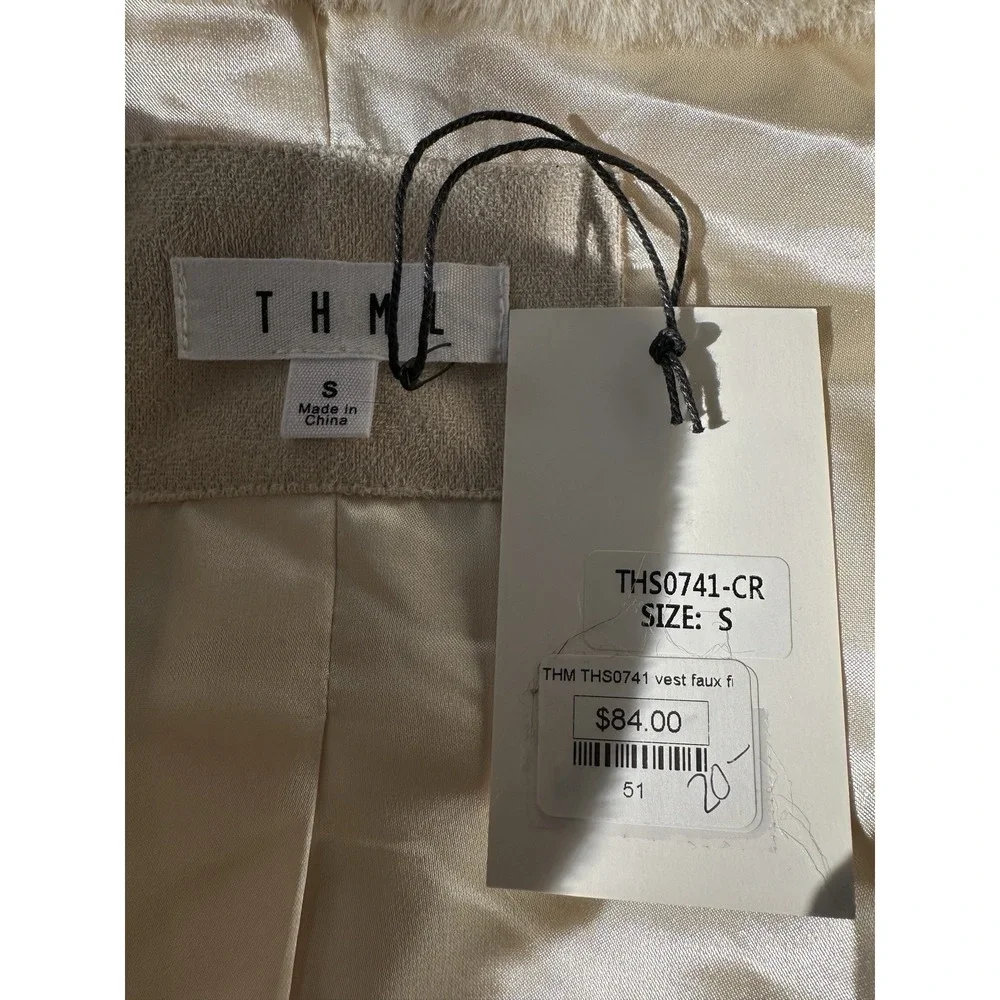 THML Cream Faux Fur Vest, Size Small NWT‎